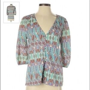 Everly Turquoise Print Blouse Size M